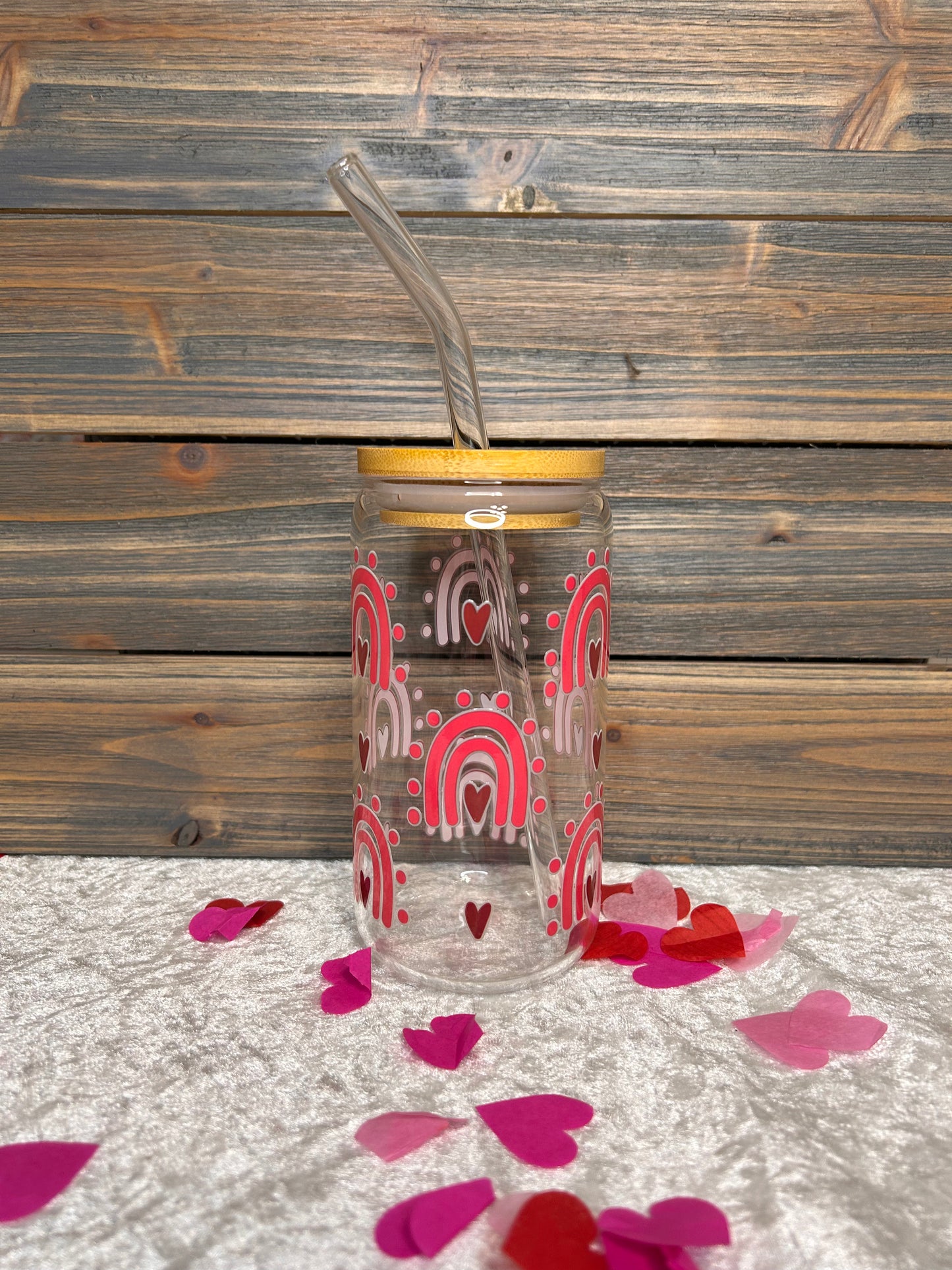 Rainbow Valentine Glass Can Tumbler