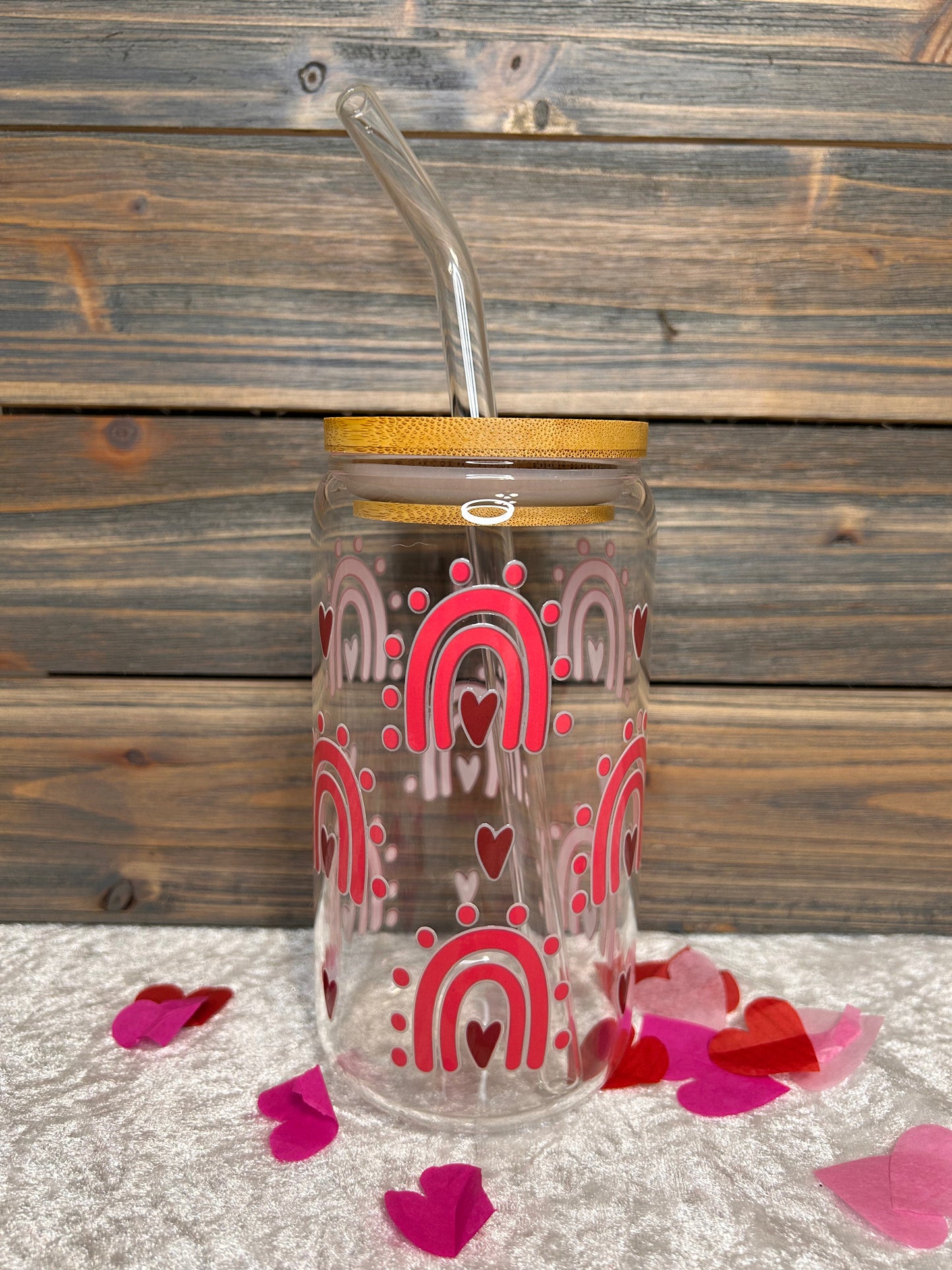 Rainbow Valentine Glass Can Tumbler