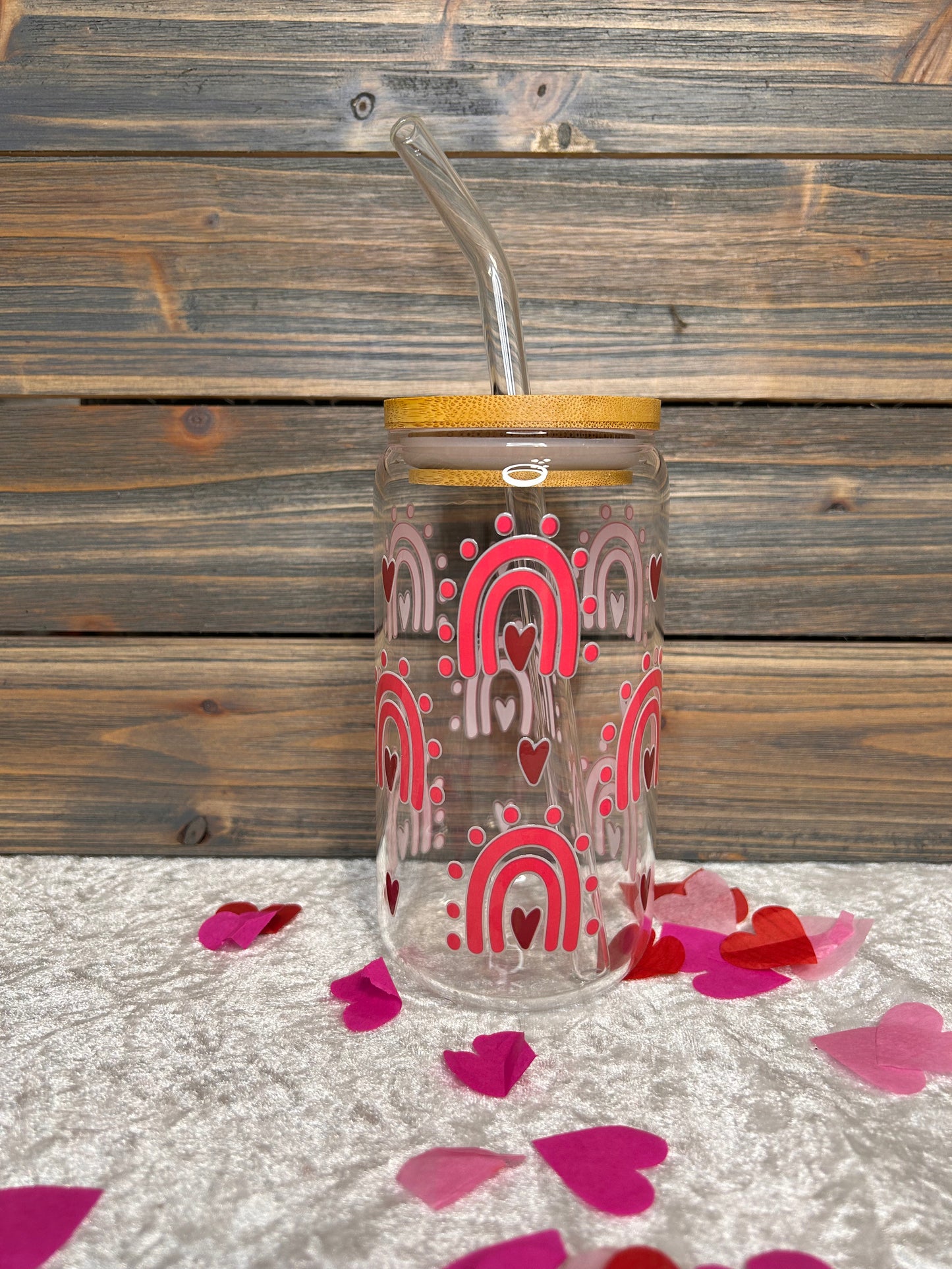 Rainbow Valentine Glass Can Tumbler